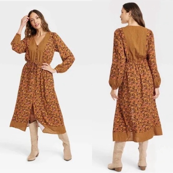 Knox Rose Dresses & Skirts - Long Sleeve Dress in Orange and Brown Perfect for Fall
